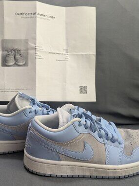 Nike Air Jordan 1 Low Aluminum Football Grey Baby Blue Suede Women's 6.5